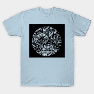 Mushroom Circle Var 1 - Black Surround - Transparent Centre - Aussie Tangle by Heather T-Shirt